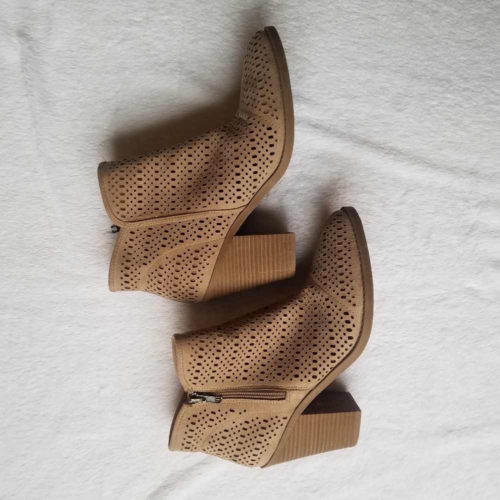 Tan Nude Eyelet Ankle Heeled Booties